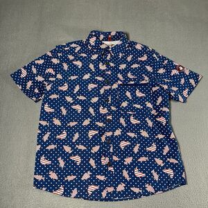 Canada Weather Gear Vented Shirt Fish All Over Print Small Sleeve Patch
